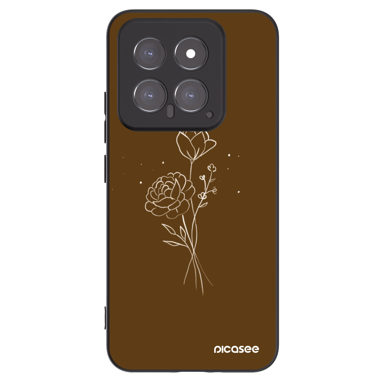 Picasee Μαύρη θήκη σιλικόνης για Xiaomi 14 - Brown flowers