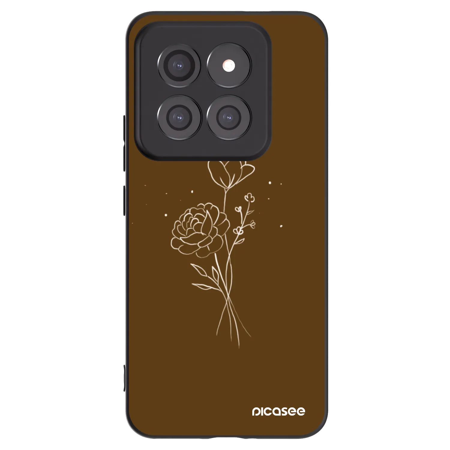 Picasee Μαύρη θήκη σιλικόνης για Xiaomi 14 Pro - Brown flowers