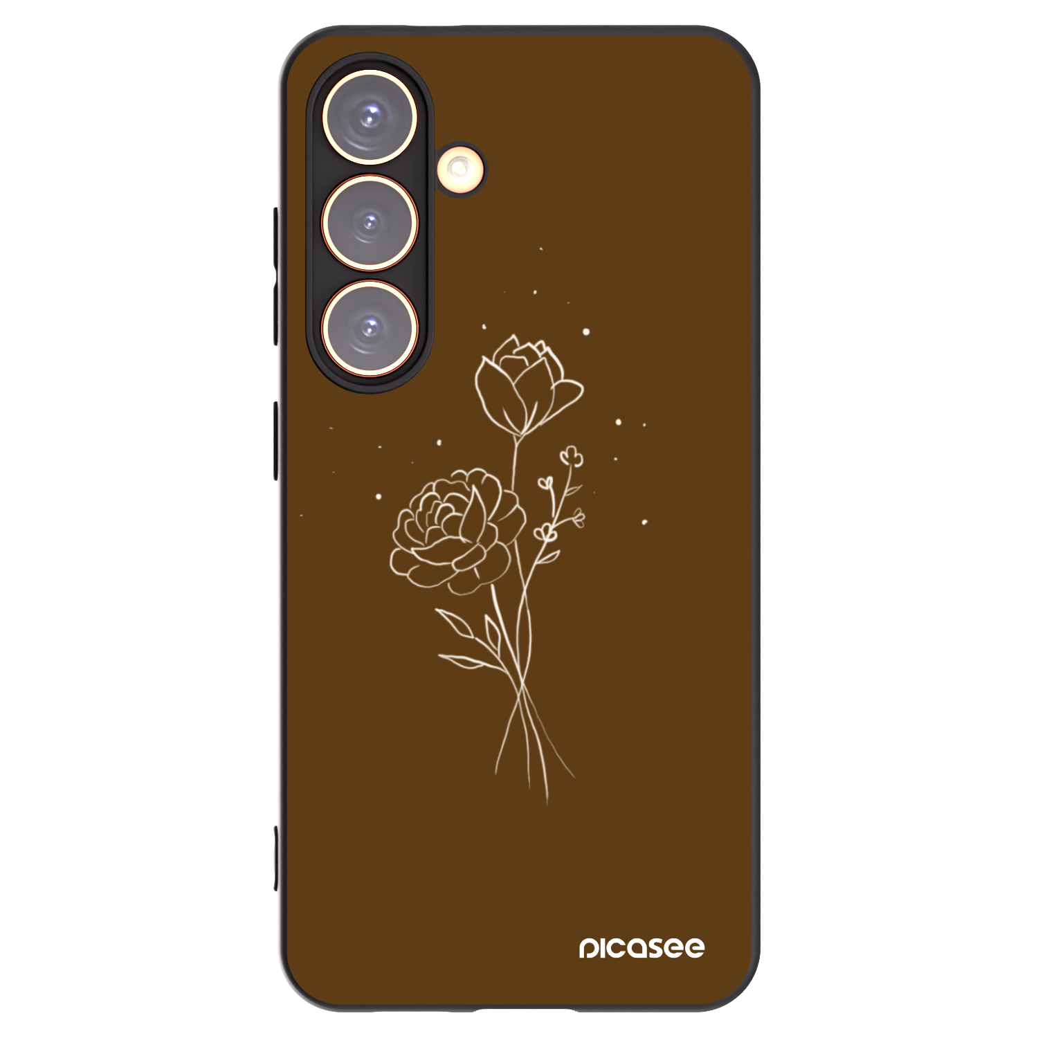 Picasee Μαύρη θήκη σιλικόνης για Samsung Galaxy S24 S921B 5G - Brown flowers