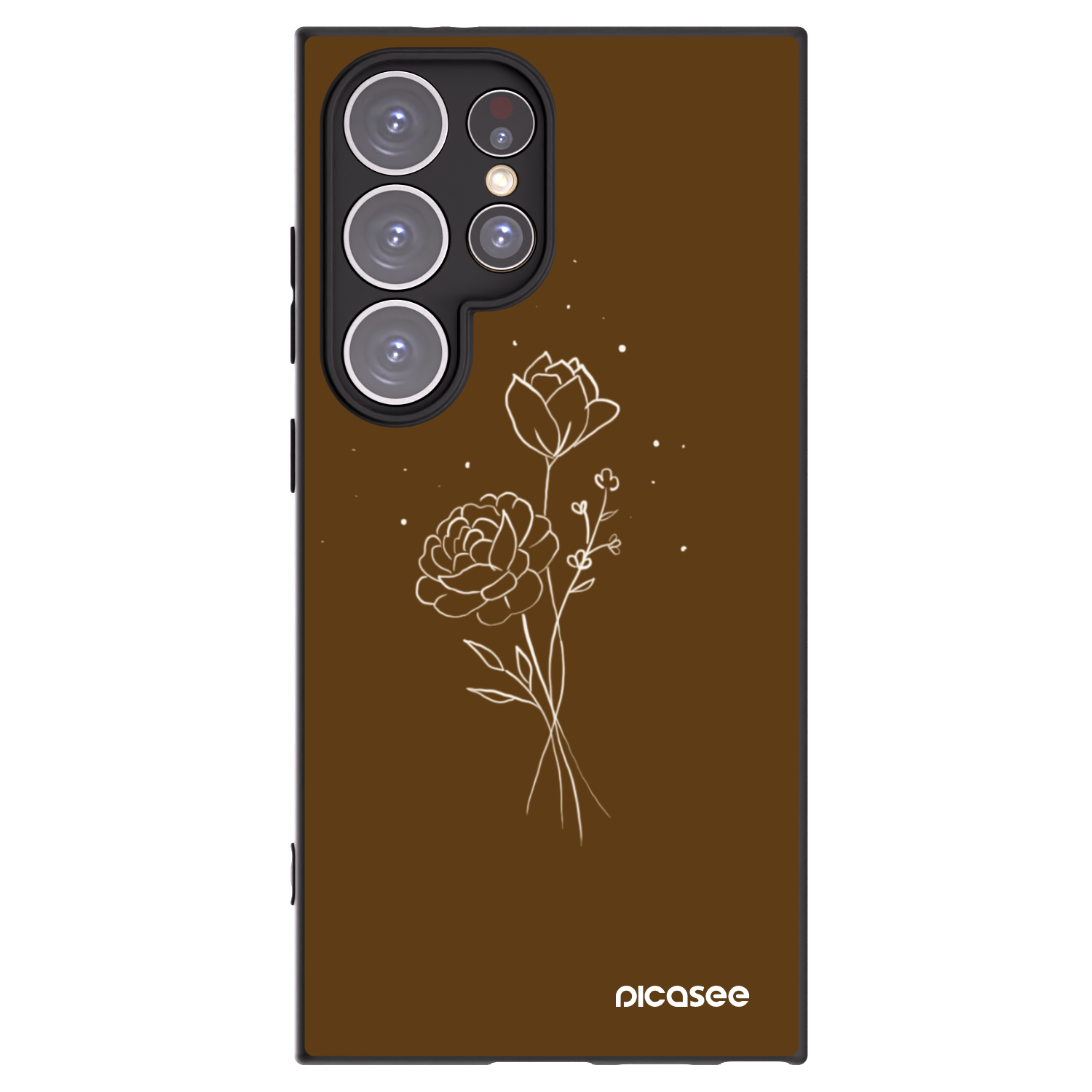 Picasee Μαύρη θήκη σιλικόνης για Samsung Galaxy S24 Ultra S928B 5G - Brown flowers