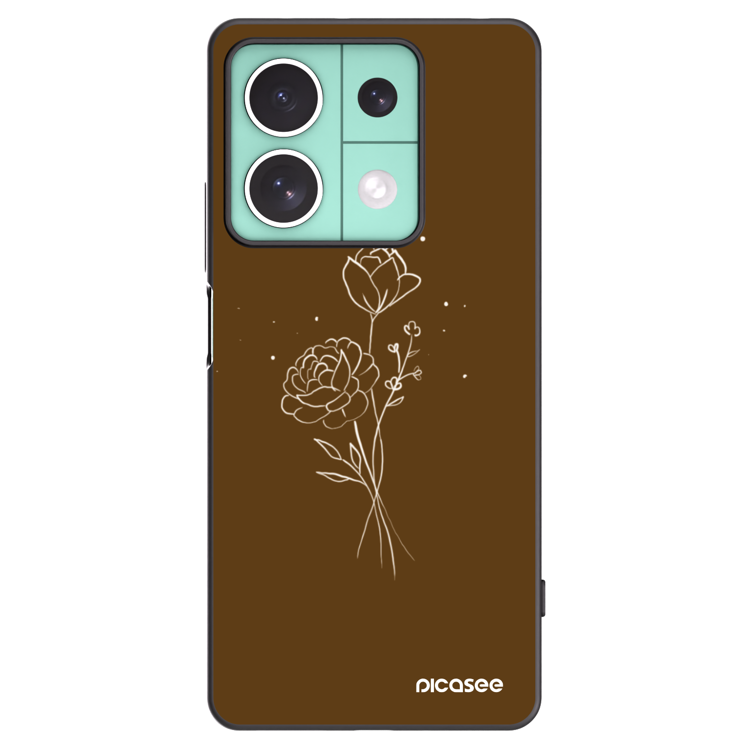 Picasee Μαύρη θήκη σιλικόνης για Xiaomi Redmi Note 13 5G - Brown flowers