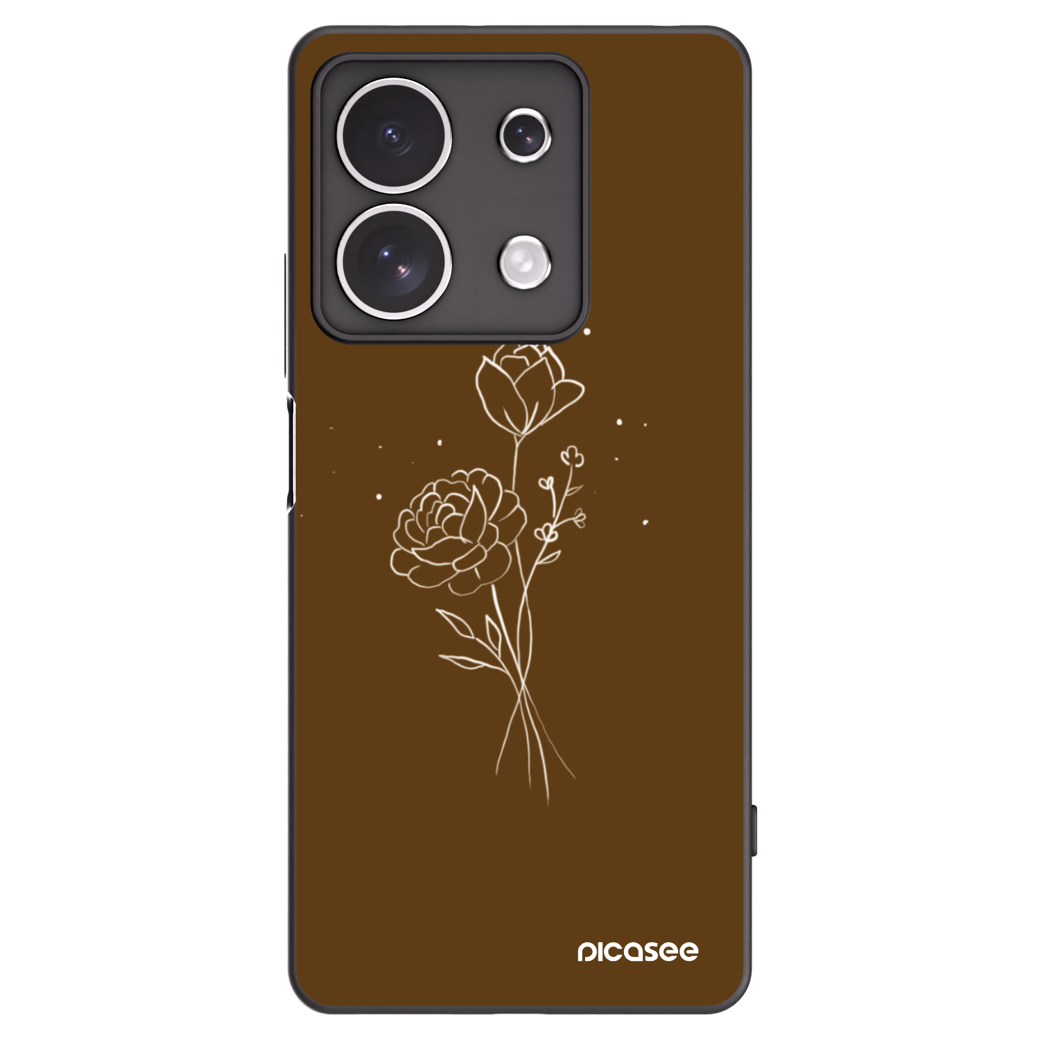 Picasee Μαύρη θήκη σιλικόνης για Xiaomi Redmi Note 13 4G - Brown flowers