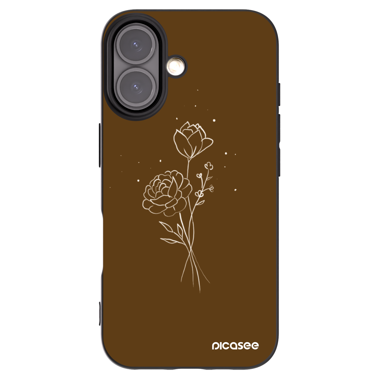 Picasee Μαύρη θήκη σιλικόνης για Apple iPhone 16 - Brown flowers