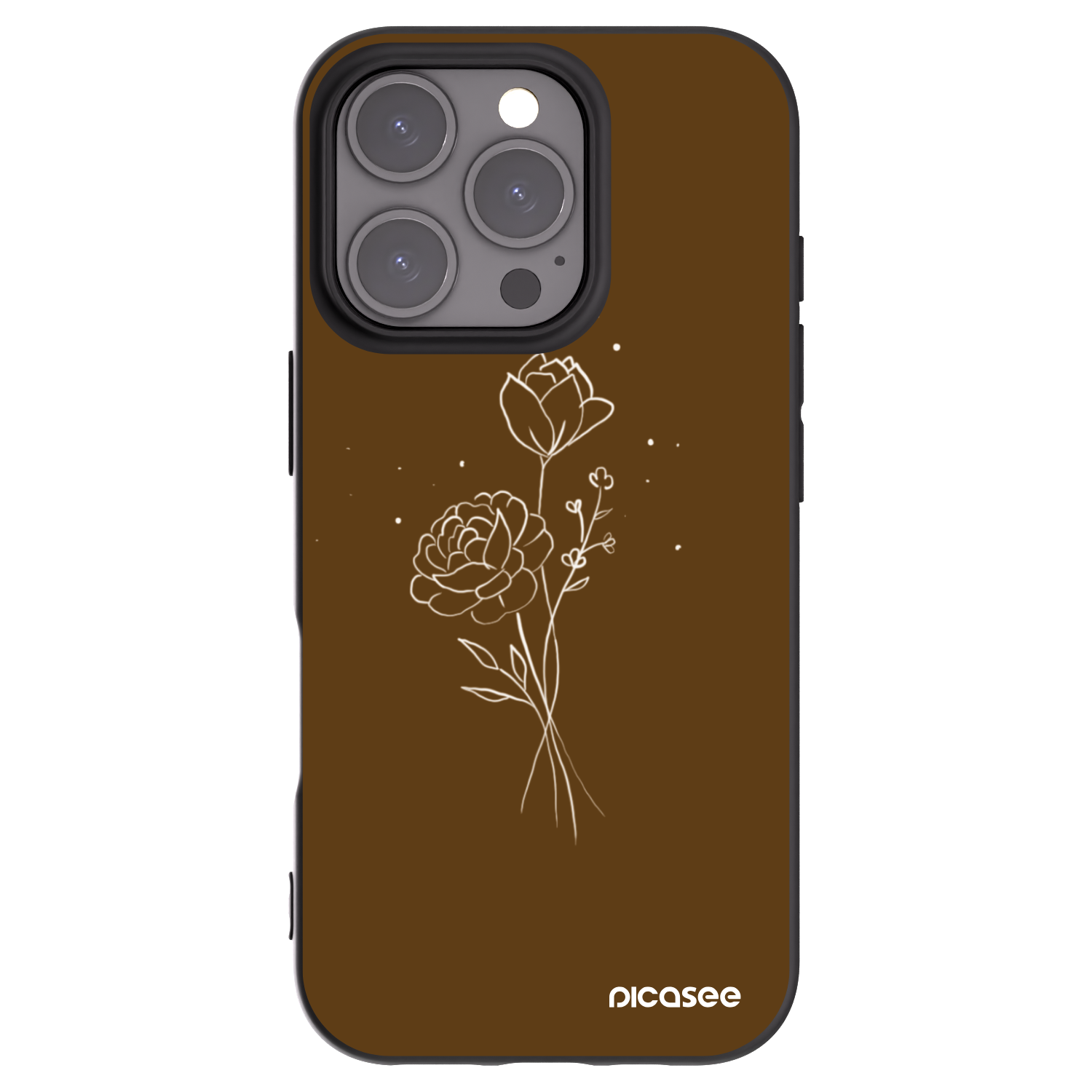 Picasee Μαύρη θήκη σιλικόνης για Apple iPhone 16 Pro - Brown flowers