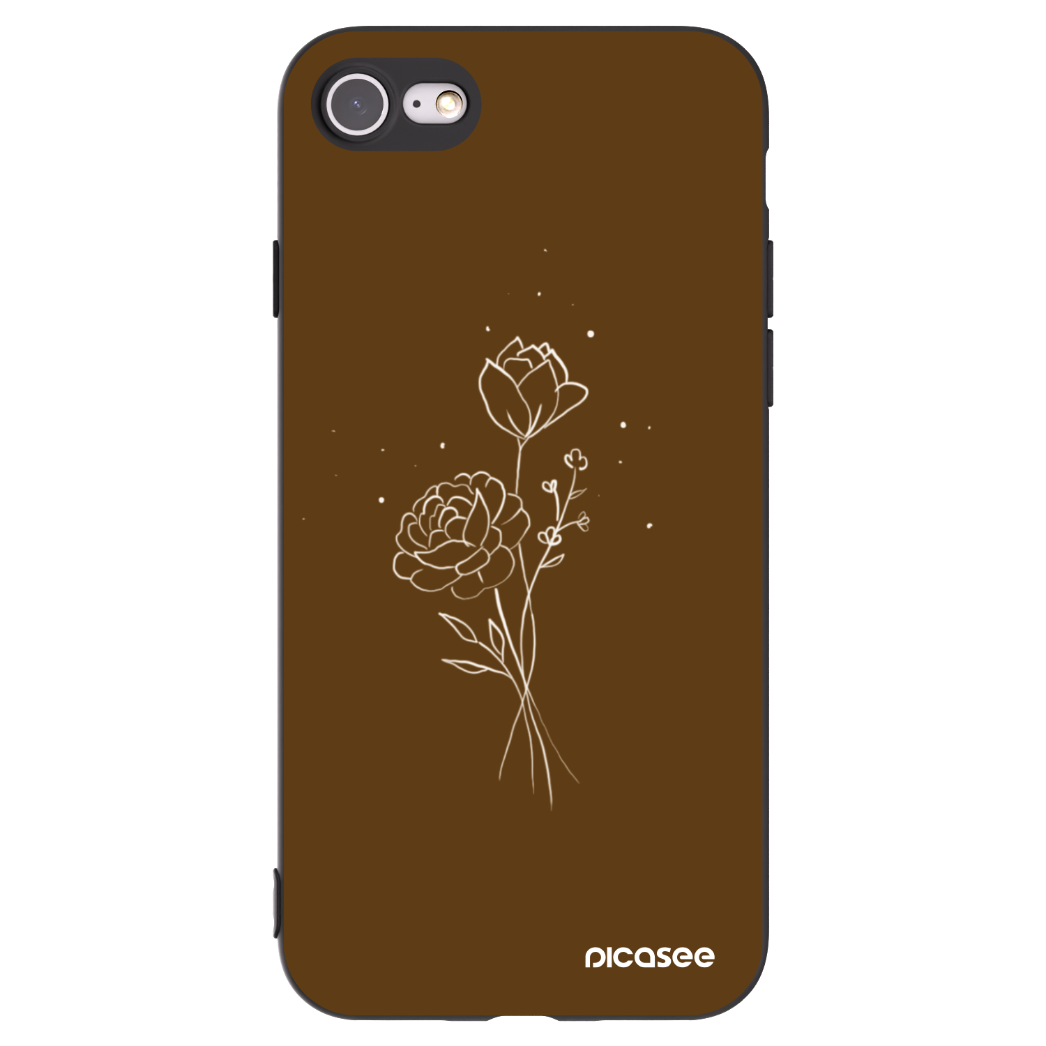 Picasee Μαύρη θήκη σιλικόνης για Apple iPhone 8 - Brown flowers