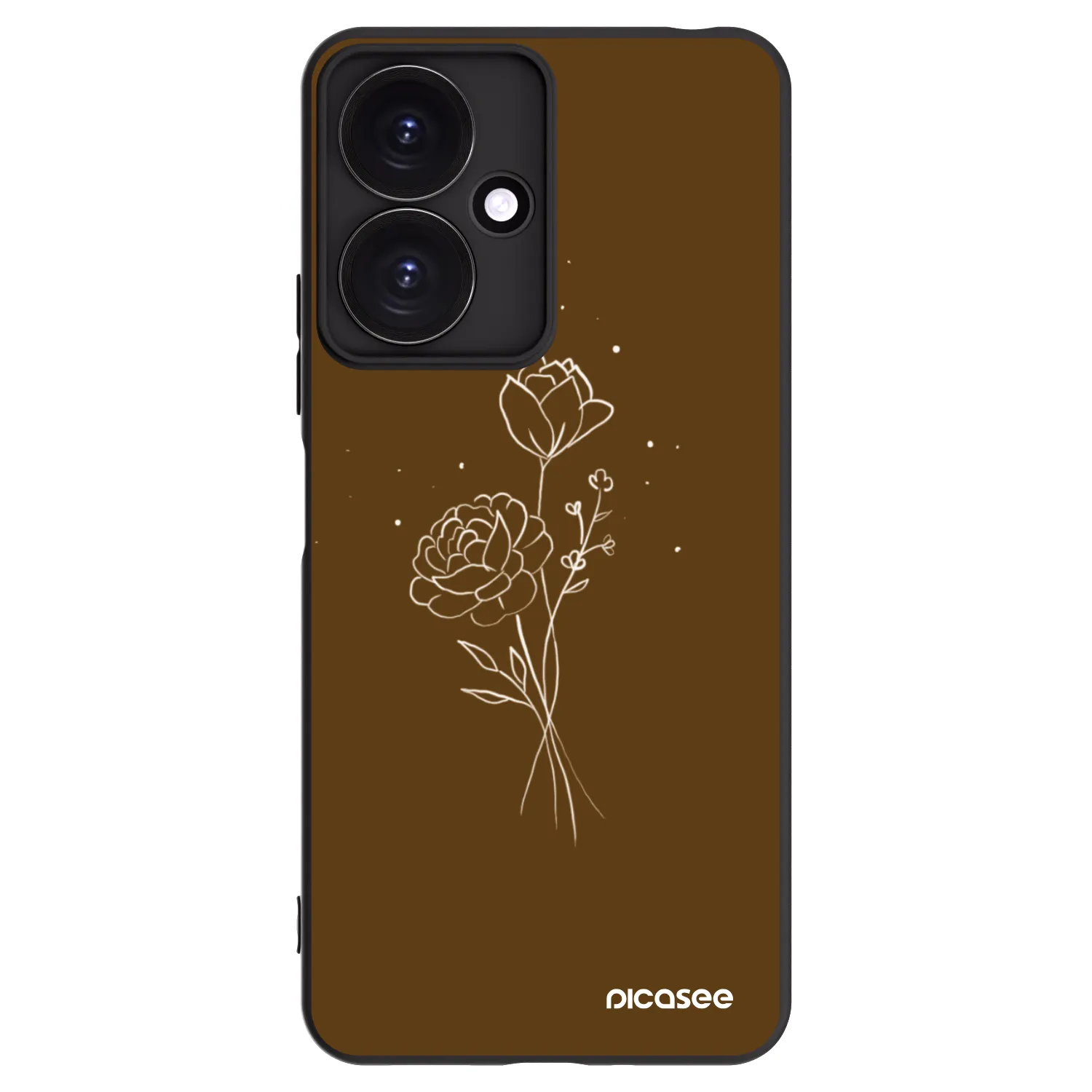 Picasee Μαύρη θήκη σιλικόνης για Xiaomi Redmi 13C 5G - Brown flowers