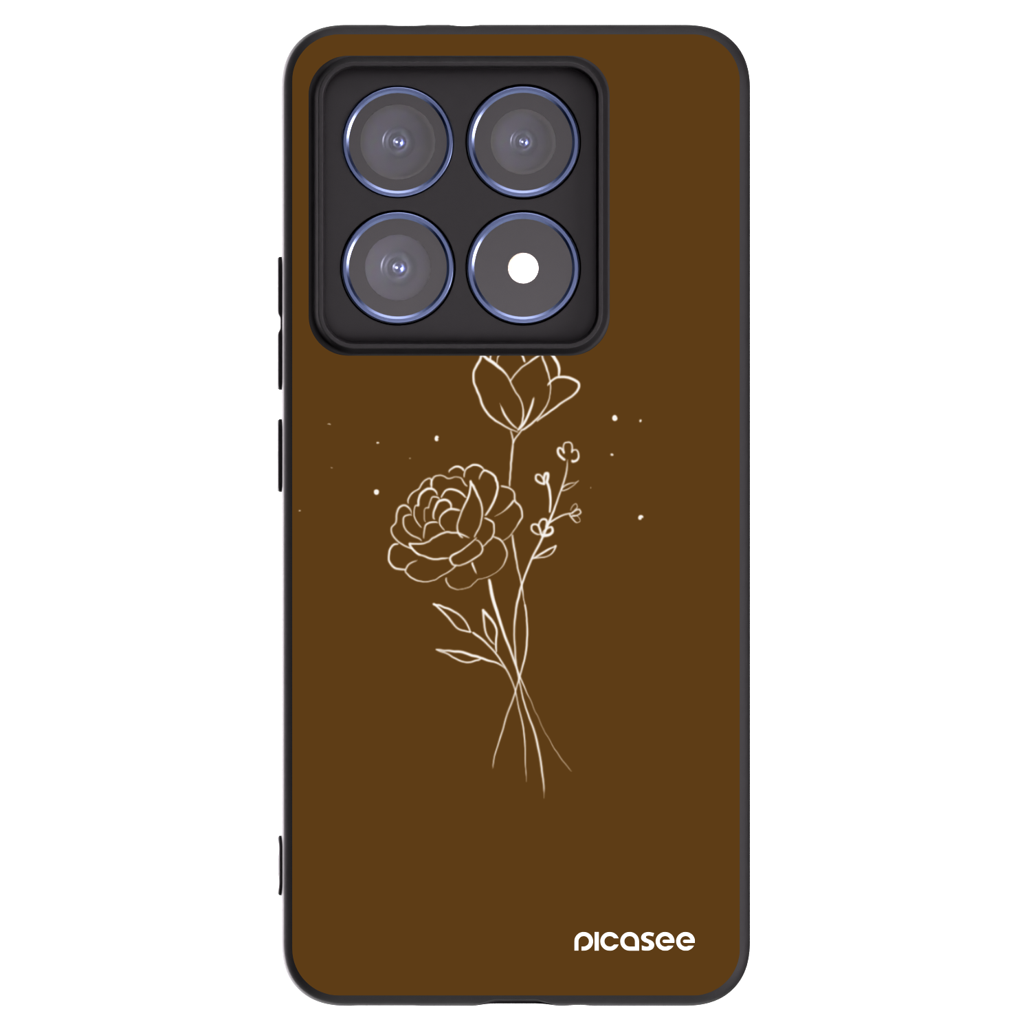 Picasee Μαύρη θήκη σιλικόνης για Xiaomi 14T Pro - Brown flowers
