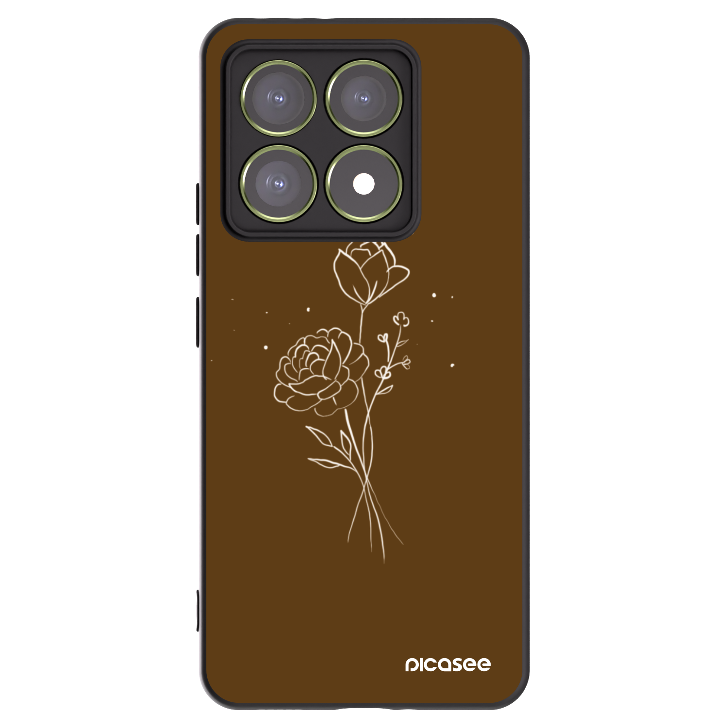 Picasee Μαύρη θήκη σιλικόνης για Xiaomi 14T - Brown flowers
