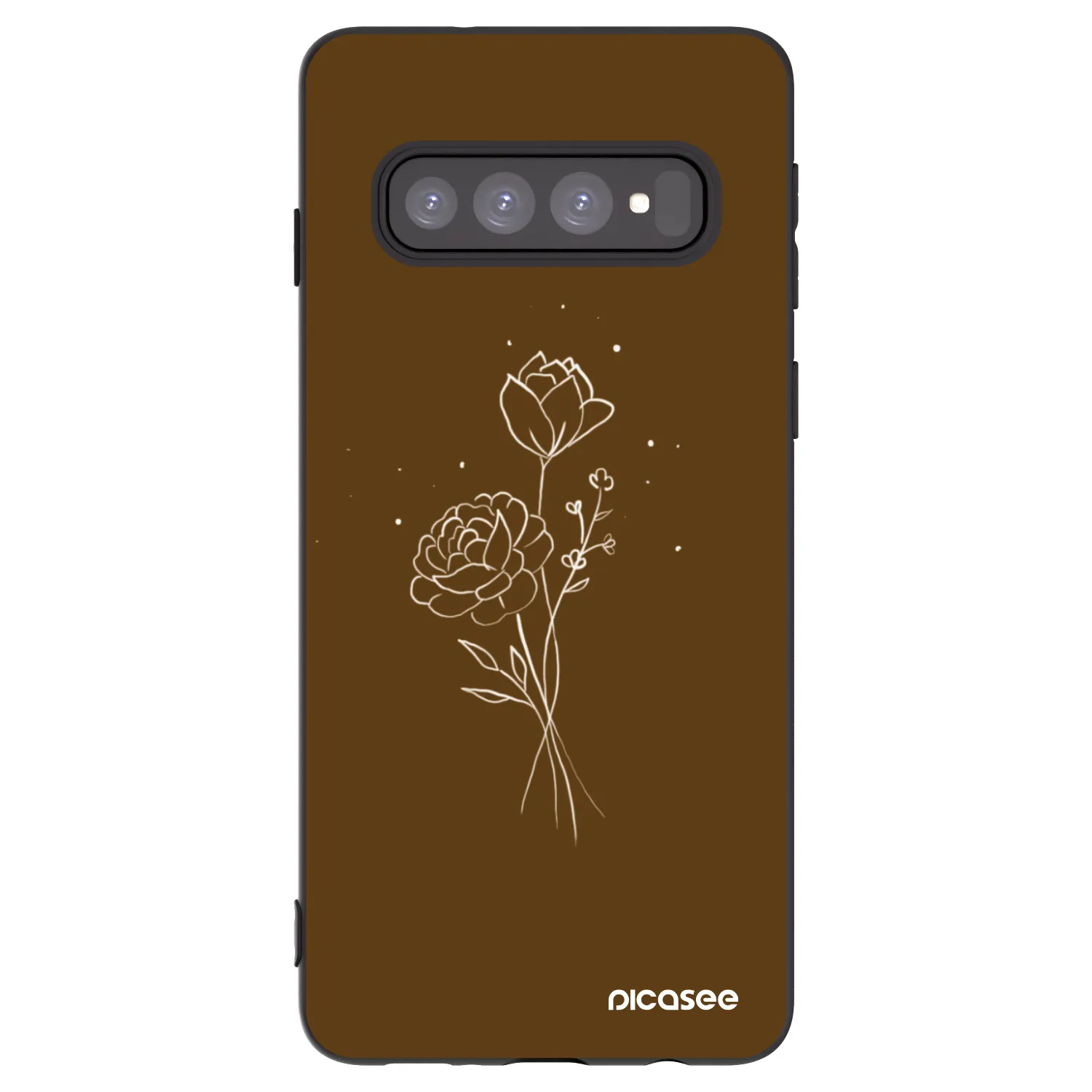 Picasee Μαύρη θήκη σιλικόνης για Samsung Galaxy S10 G973 - Brown flowers