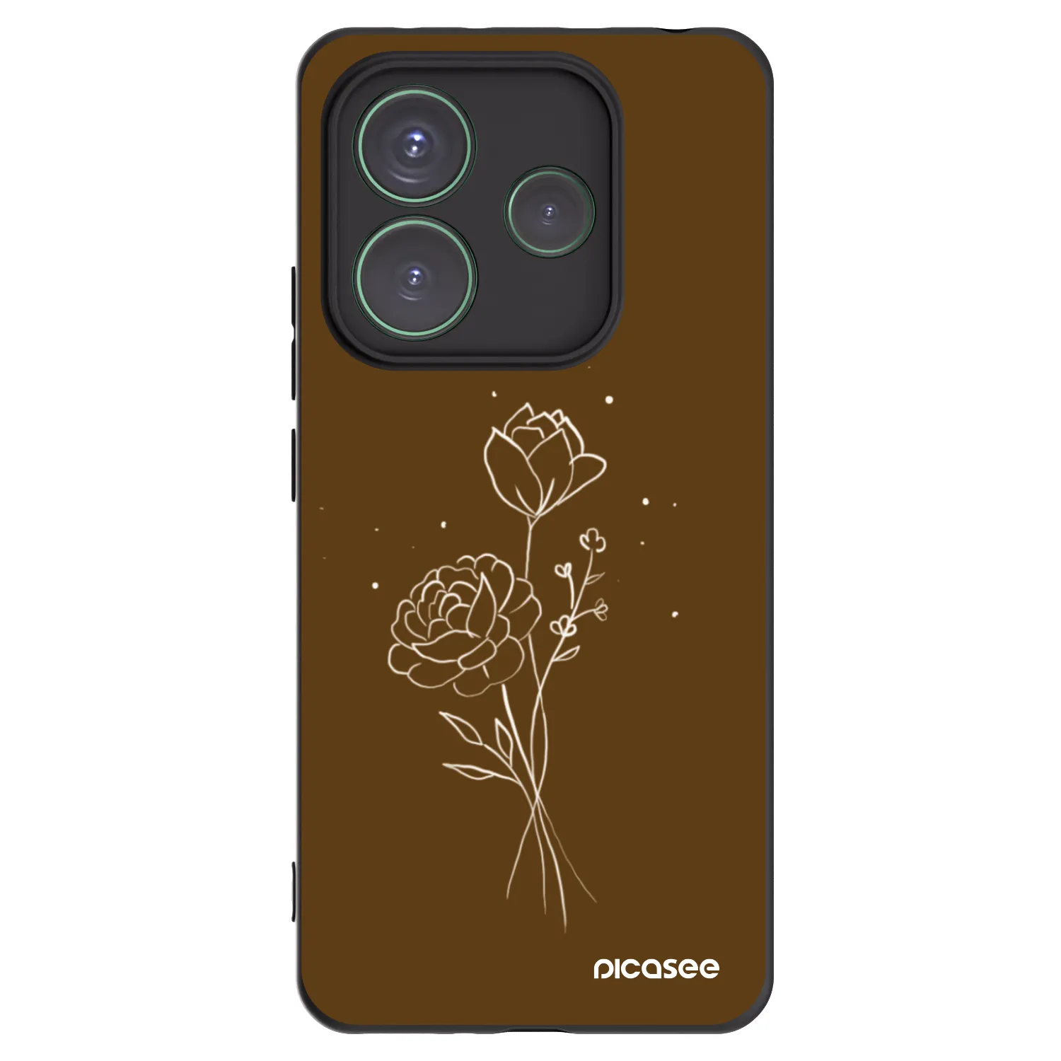 Picasee Μαύρη θήκη σιλικόνης για Xiaomi Redmi Note 14 5G - Brown flowers