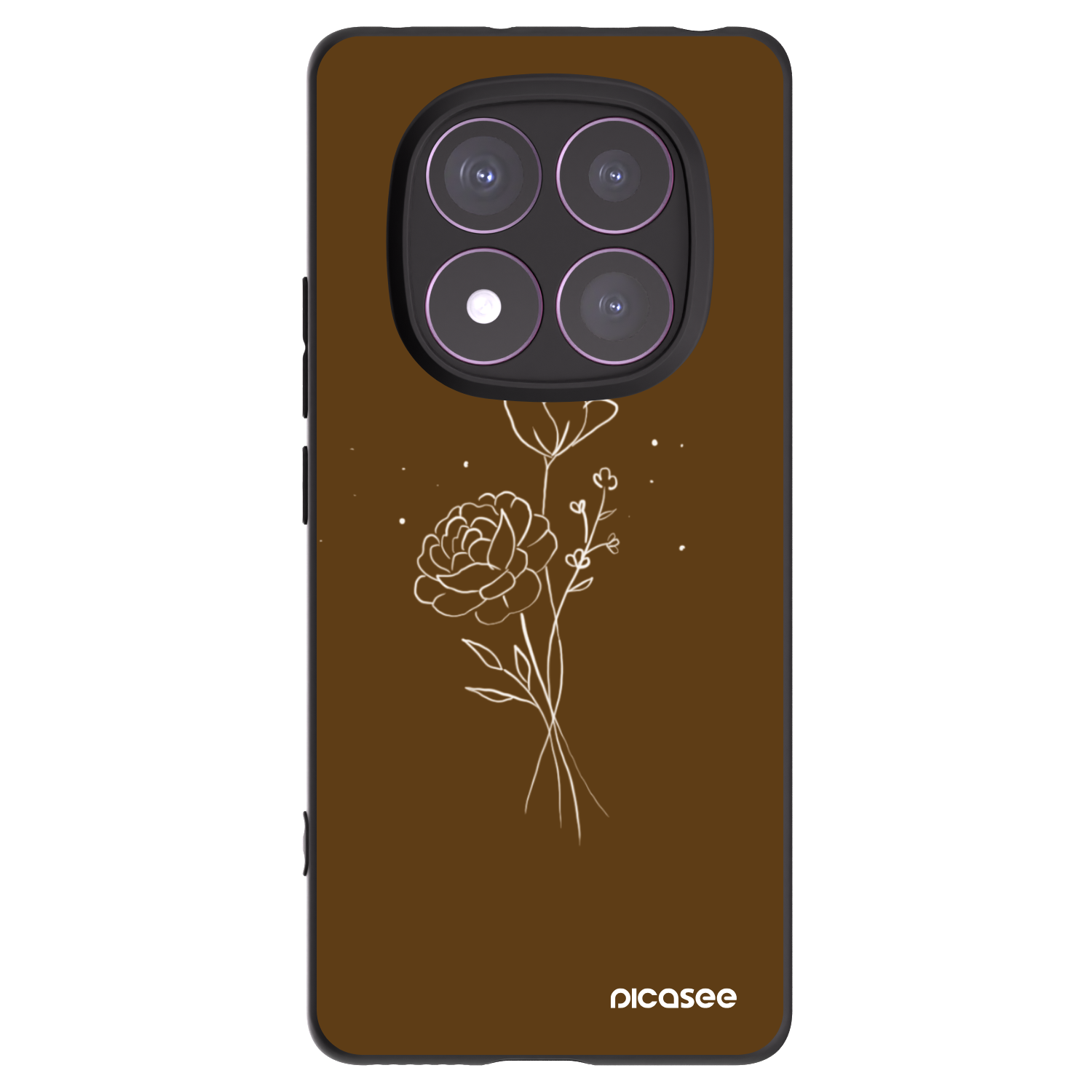 Picasee Μαύρη θήκη σιλικόνης για Xiaomi Redmi Note 14 Pro 4G - Brown flowers