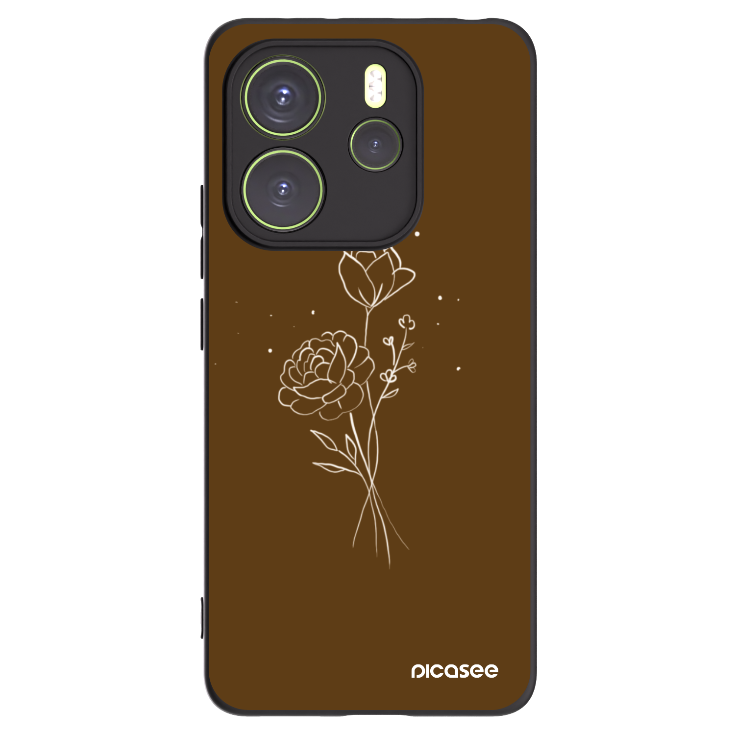 Picasee Μαύρη θήκη σιλικόνης για Xiaomi Redmi Note 14 4G - Brown flowers