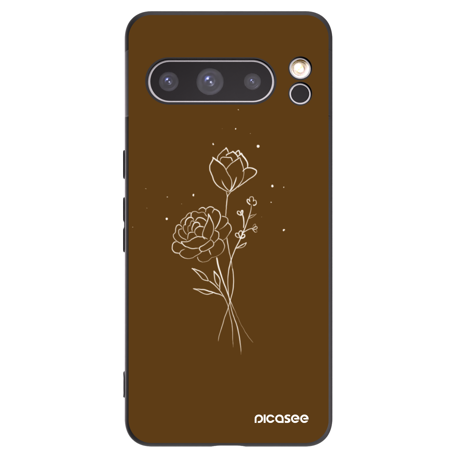 Picasee Μαύρη θήκη σιλικόνης για Google Pixel 8 Pro - Brown flowers