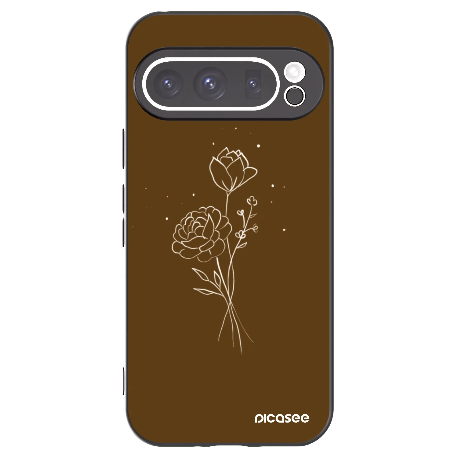 Picasee Μαύρη θήκη σιλικόνης για Google Pixel 9 Pro - Brown flowers