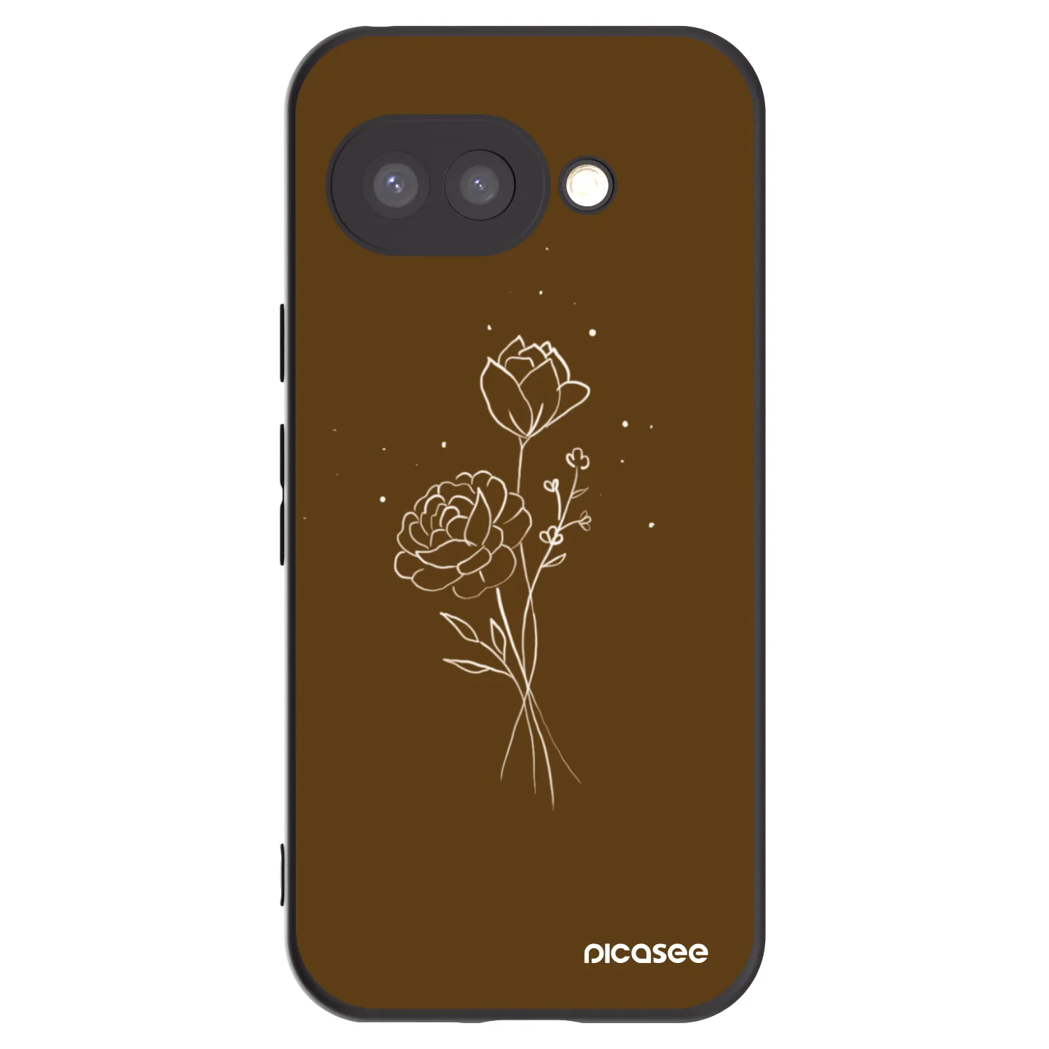 Picasee Μαύρη θήκη σιλικόνης για Google Pixel 9a - Brown flowers