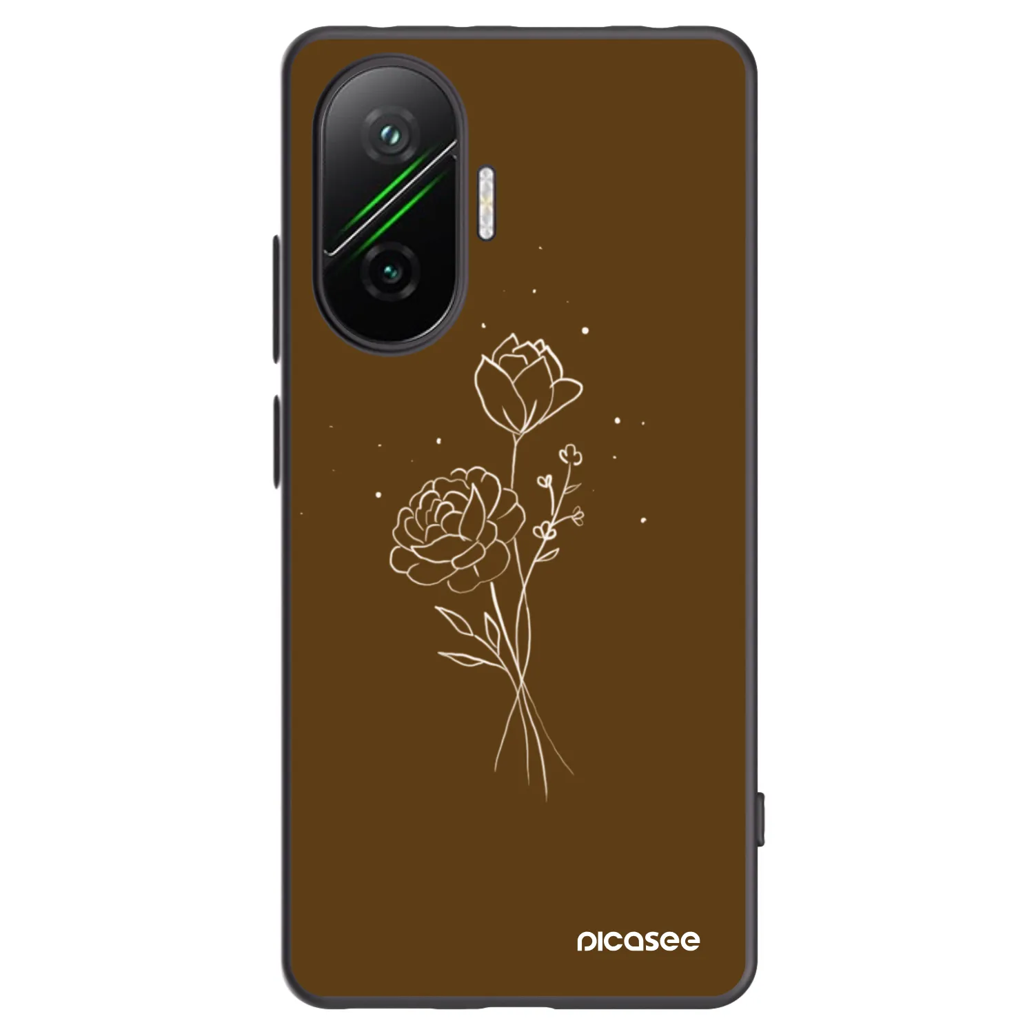 Picasee Μαύρη θήκη σιλικόνης για Xiaomi Poco F7 Pro 5G - Brown flowers