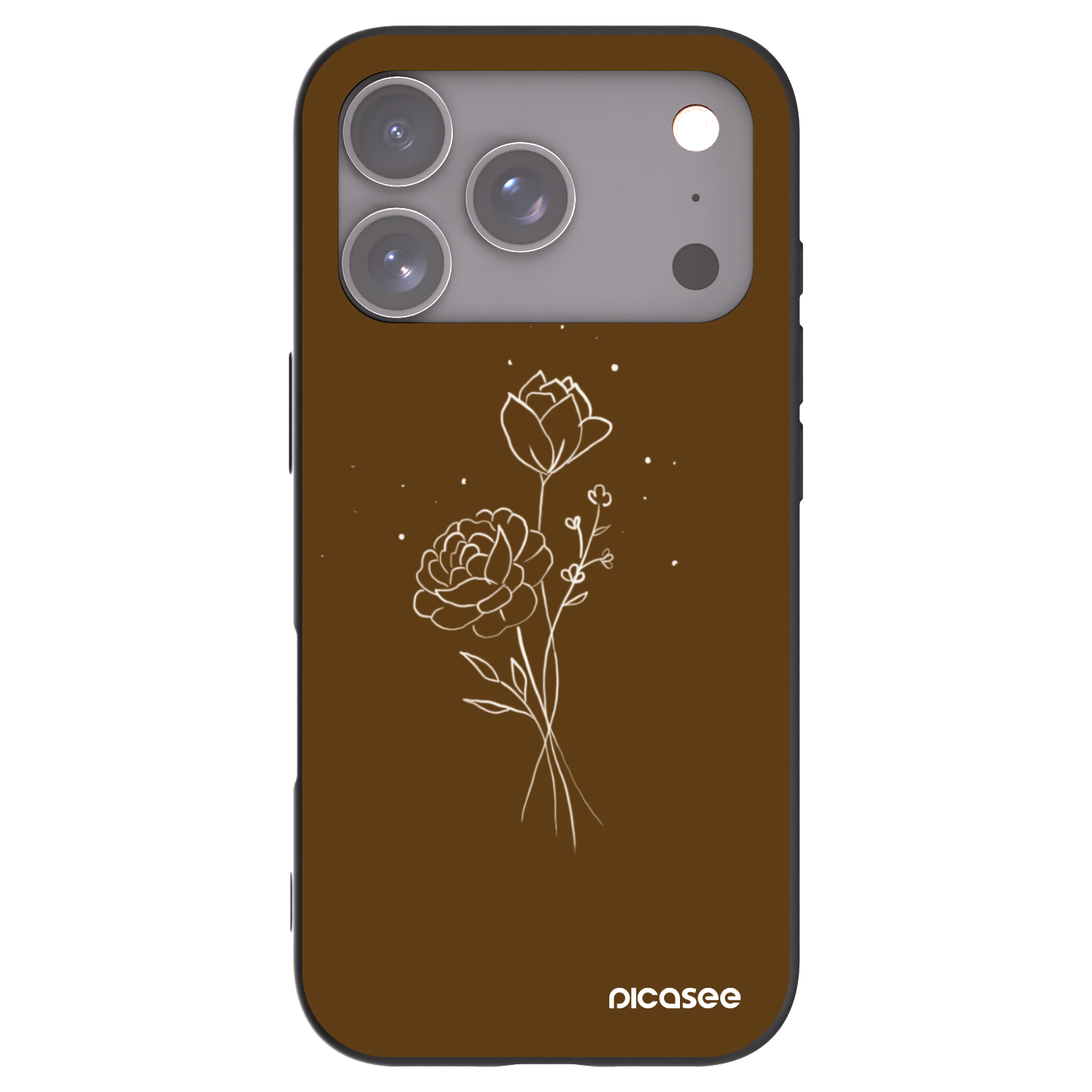 Picasee Μαύρη θήκη σιλικόνης για Apple iPhone 17 Pro - Brown flowers
