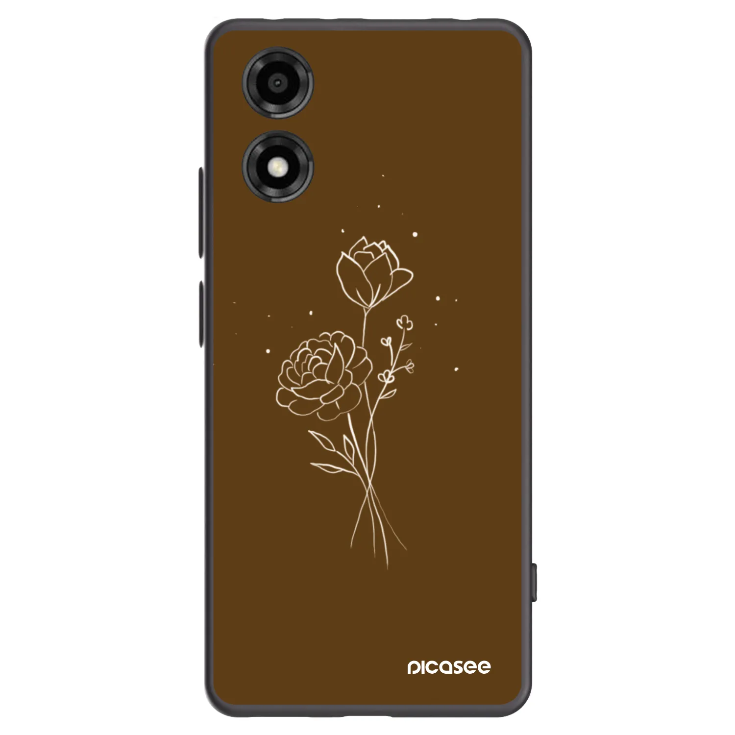 Picasee Μαύρη θήκη σιλικόνης για Motorola Moto E14 - Brown flowers