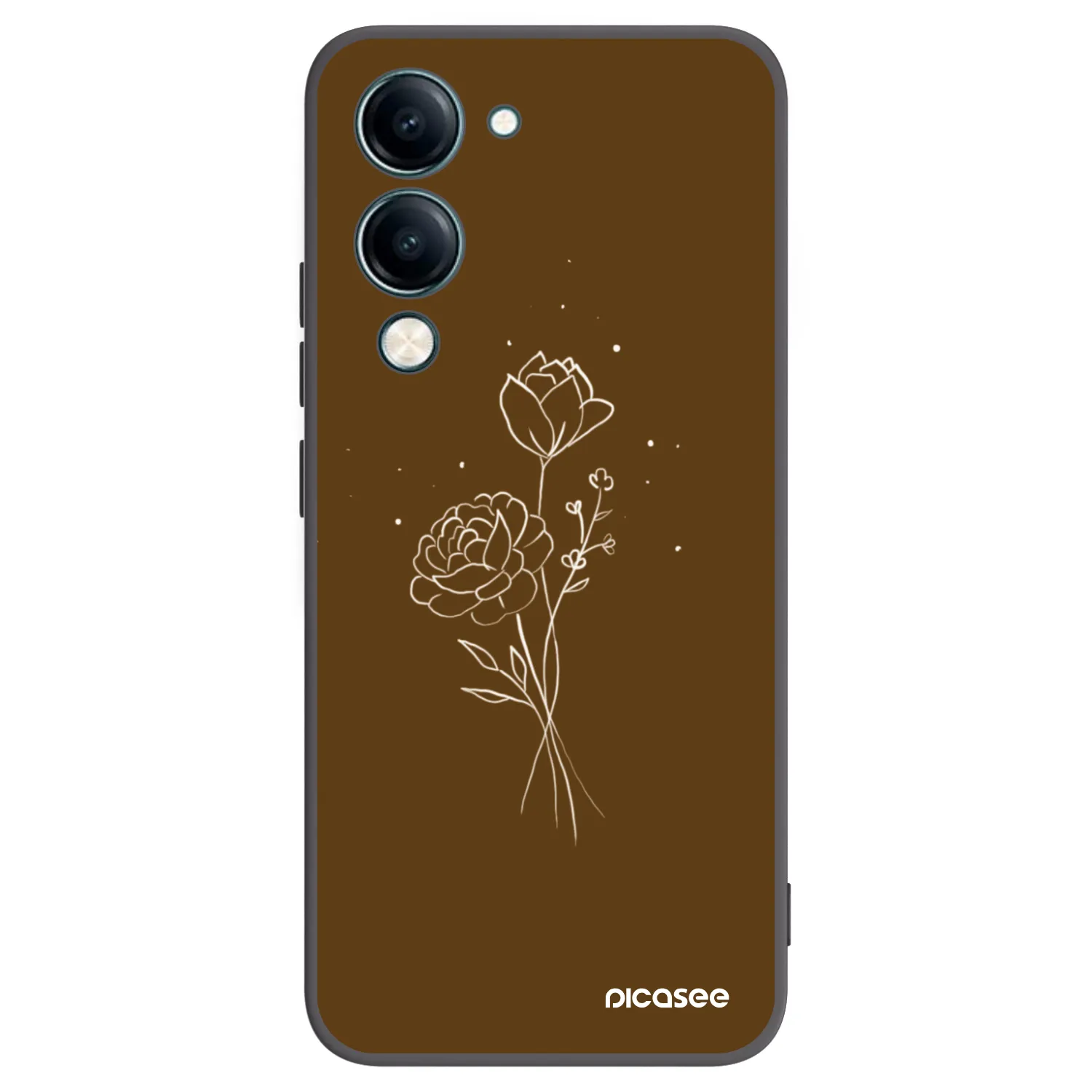 Picasee Μαύρη θήκη σιλικόνης για Vivo Y29s 5G - Brown flowers
