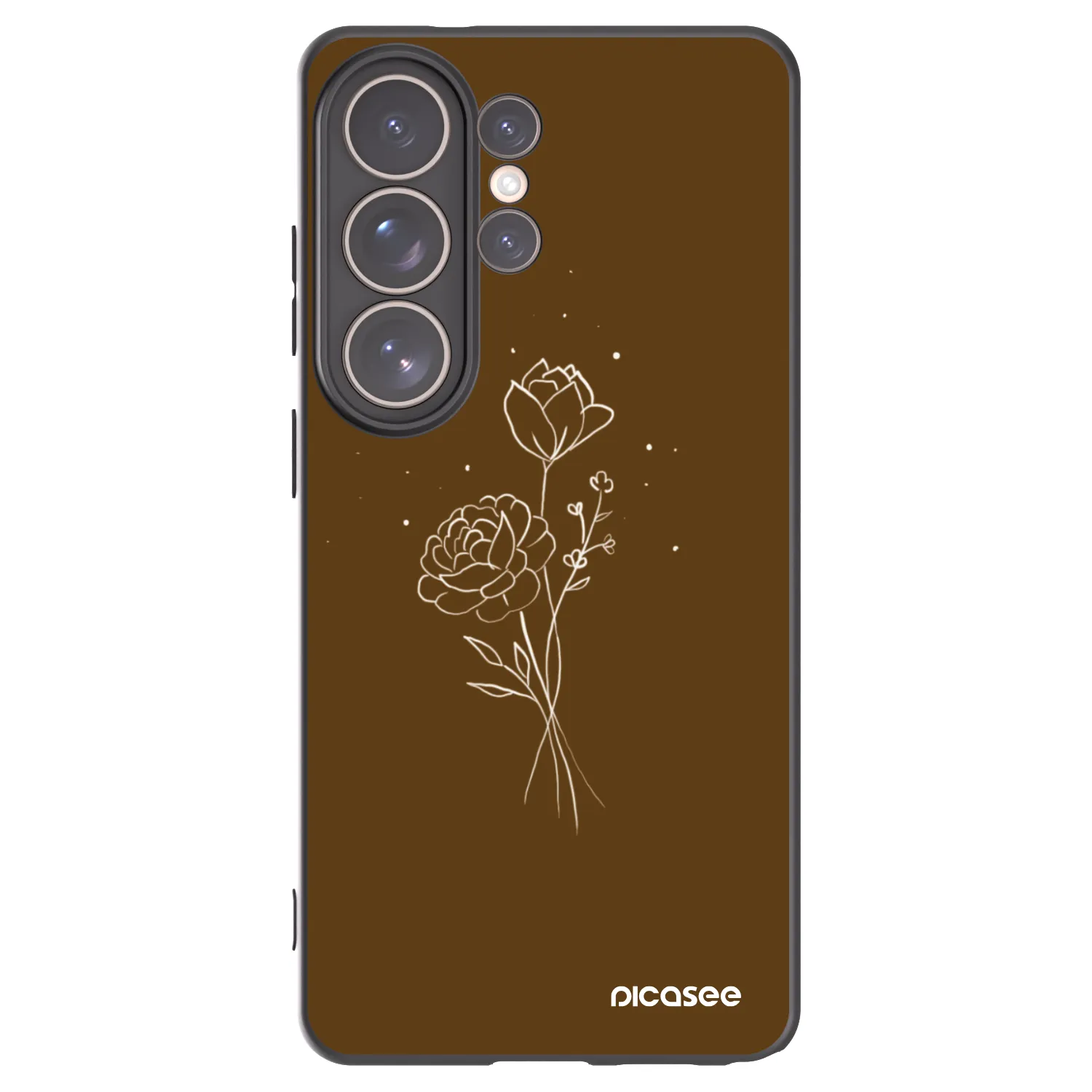 Picasee Μαύρη θήκη σιλικόνης για Samsung Galaxy S26 Ultra - Brown flowers