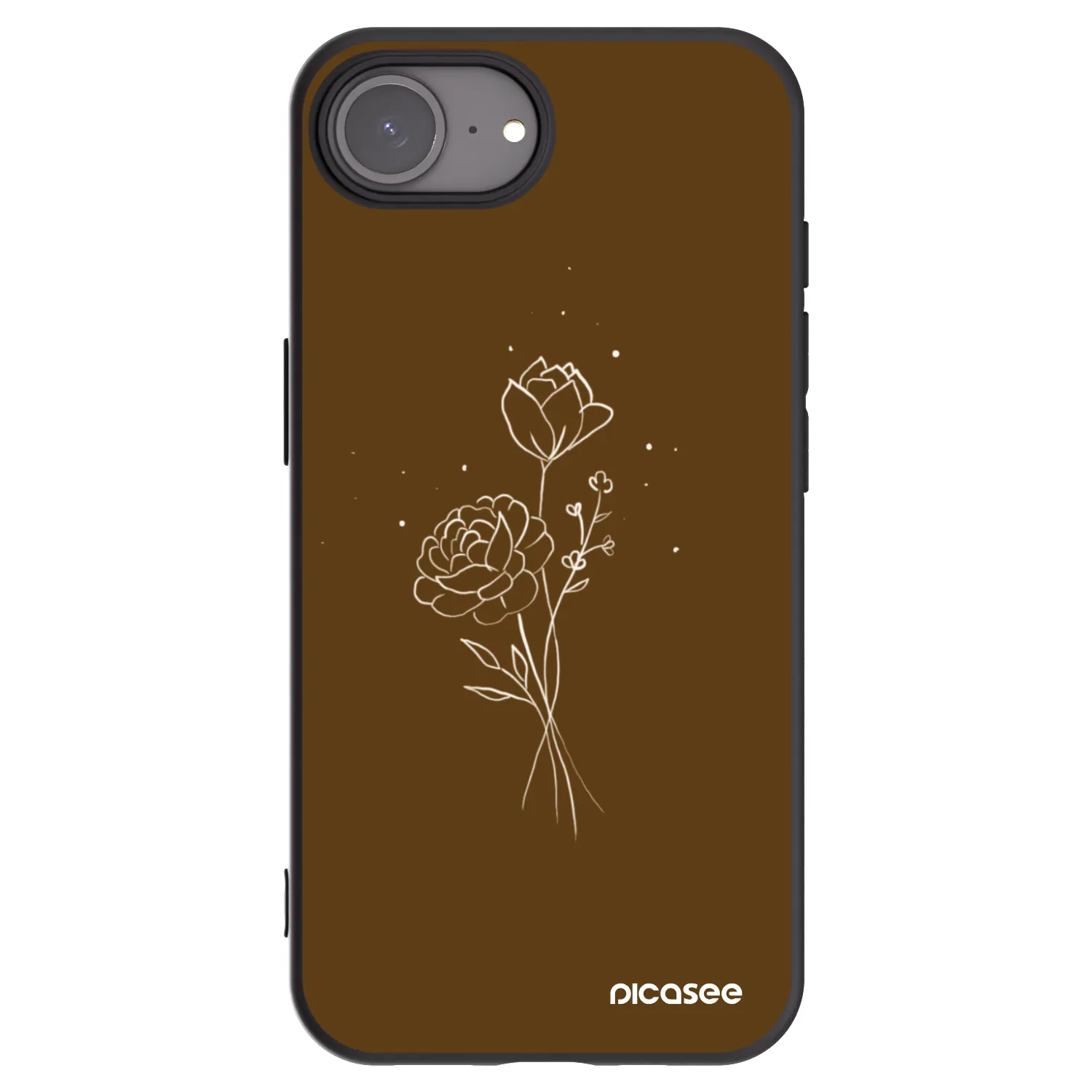 Picasee Μαύρη θήκη σιλικόνης για Apple iPhone 17e - Brown flowers