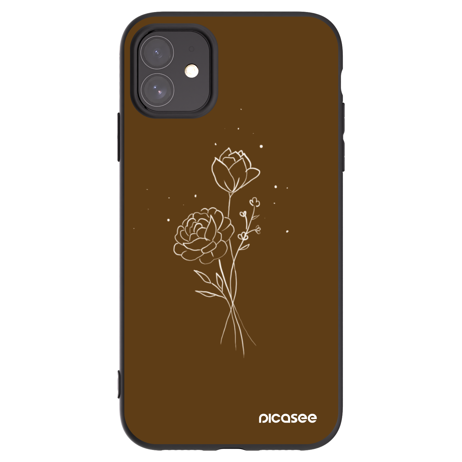 Picasee Μαύρη θήκη σιλικόνης για Apple iPhone 11 - Brown flowers