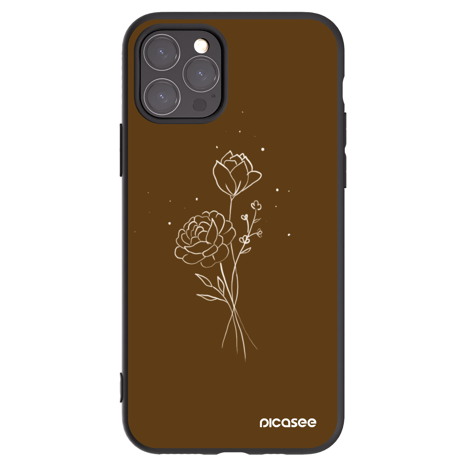 Picasee Μαύρη θήκη σιλικόνης για Apple iPhone 11 Pro - Brown flowers