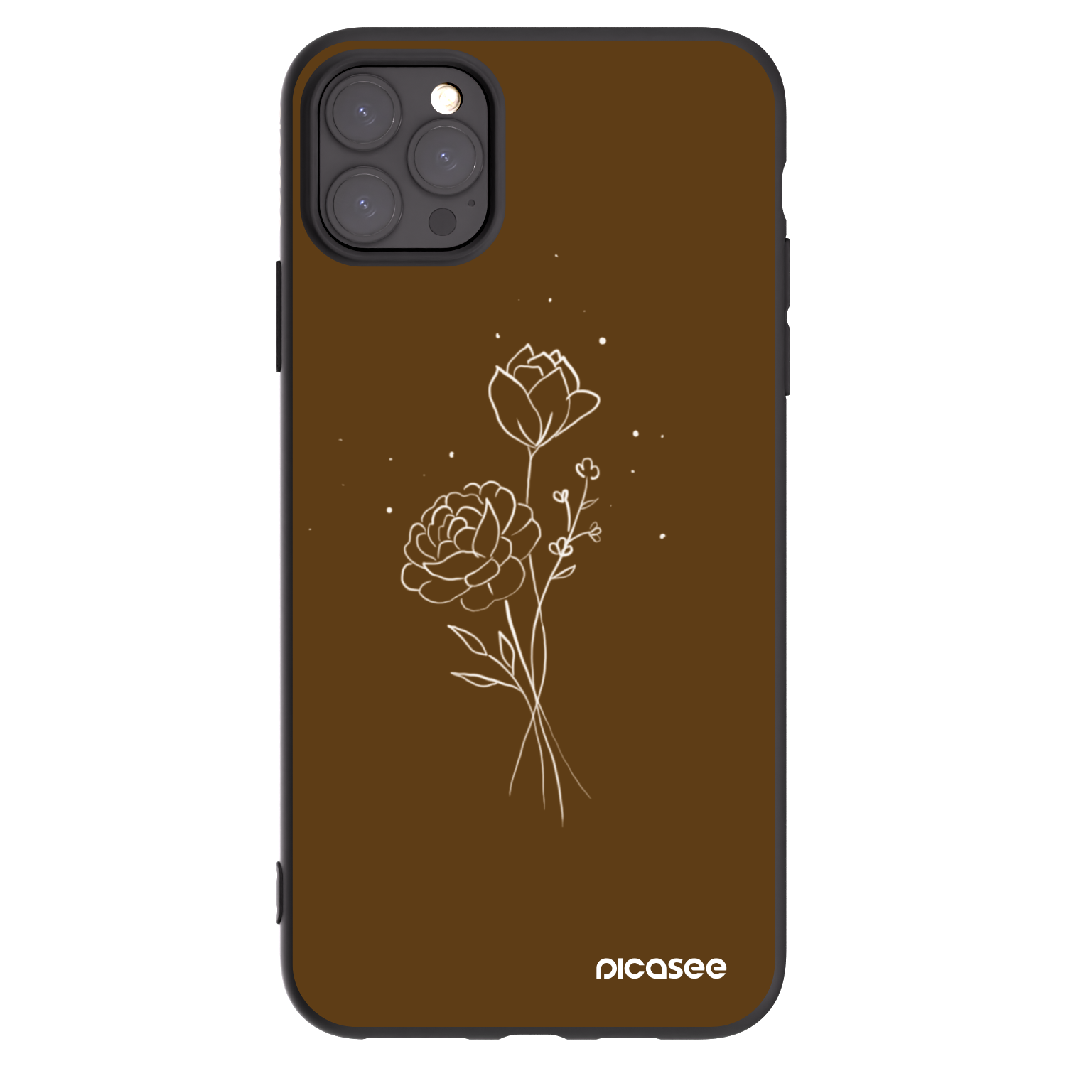 Picasee Μαύρη θήκη σιλικόνης για Apple iPhone 11 Pro Max - Brown flowers