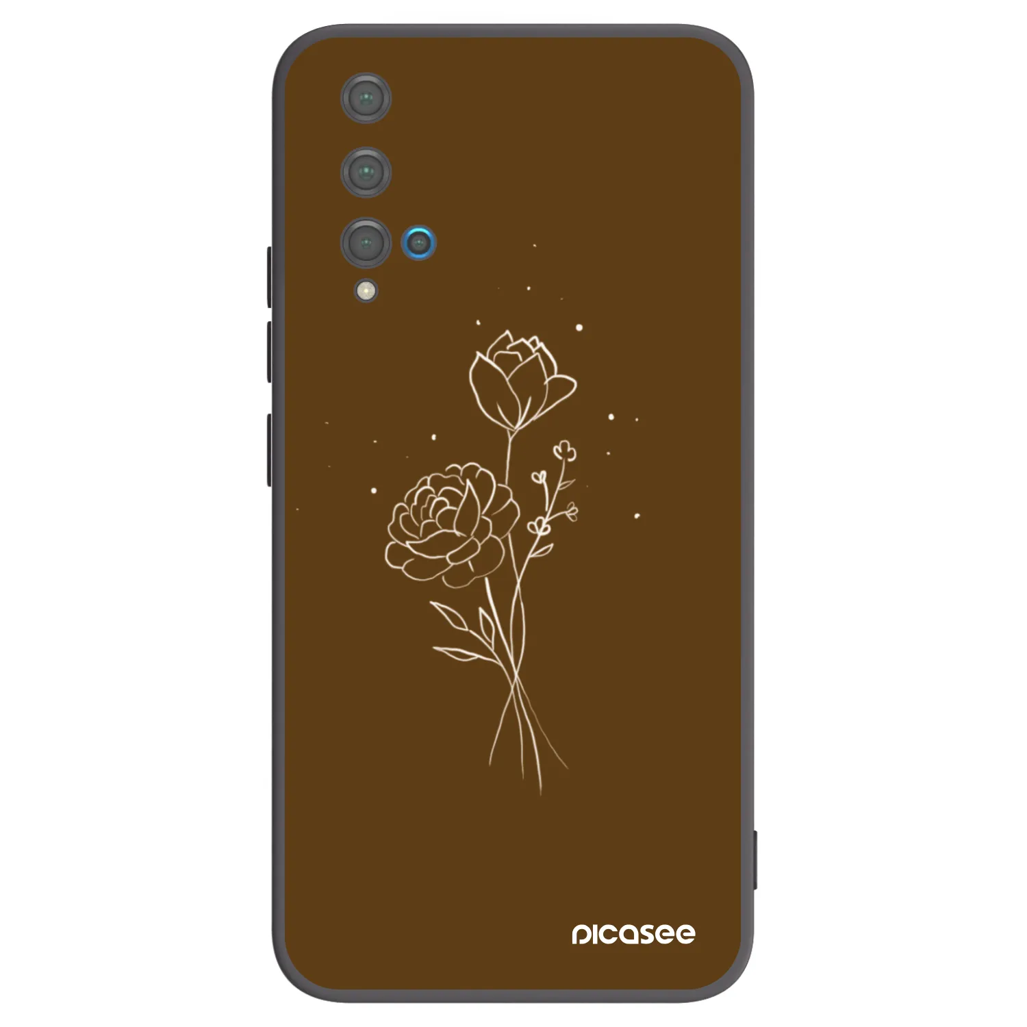 Picasee Μαύρη θήκη σιλικόνης για Huawei Nova 5T - Brown flowers