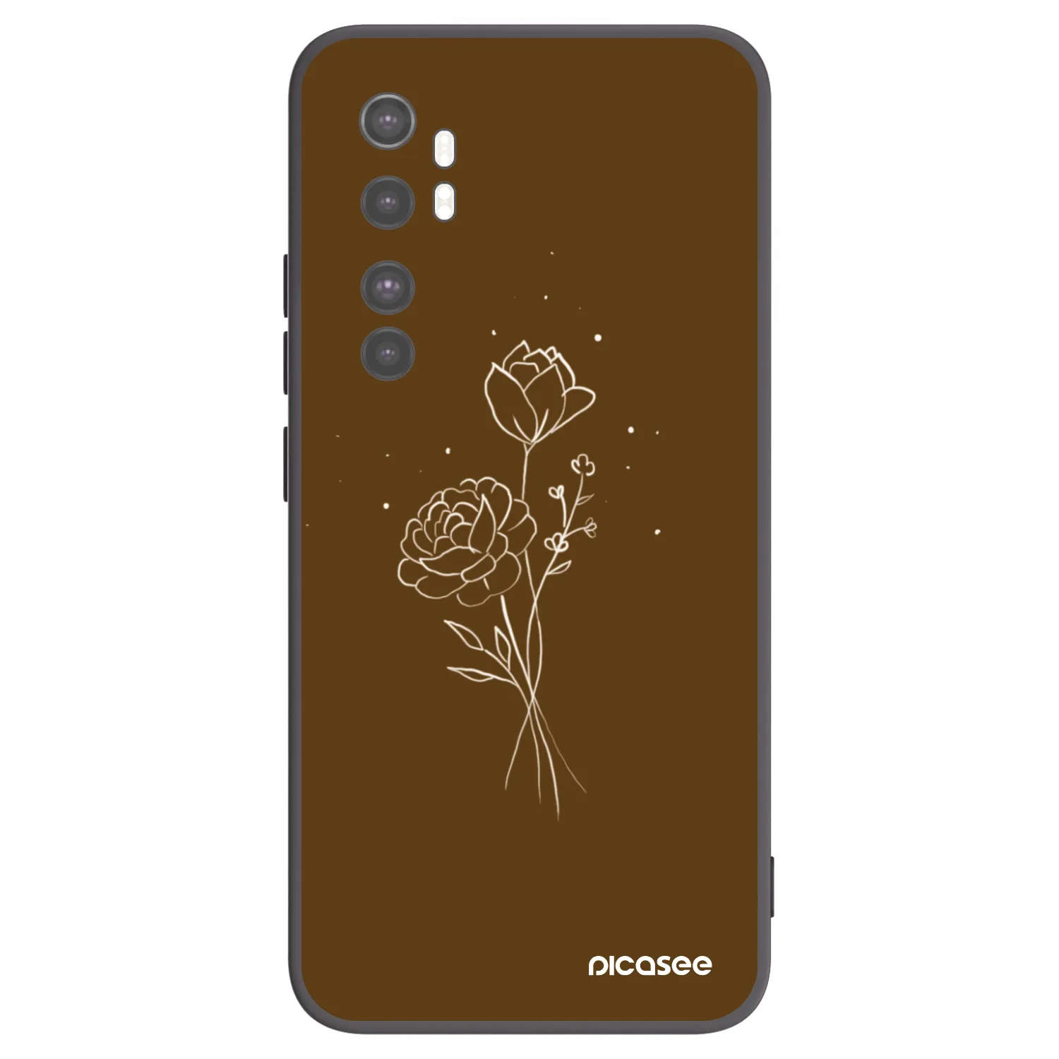 Picasee Μαύρη θήκη σιλικόνης για Xiaomi Mi Note 10 Lite - Brown flowers