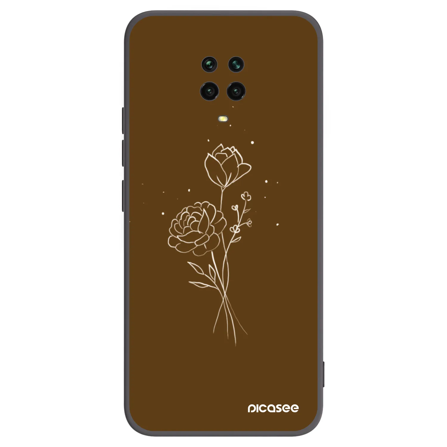 Picasee Μαύρη θήκη σιλικόνης για Xiaomi Redmi Note 9S - Brown flowers