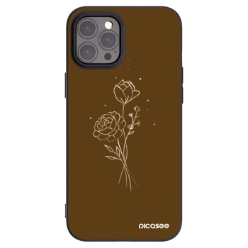 Picasee Μαύρη θήκη σιλικόνης για Apple iPhone 12 Pro Max - Brown flowers