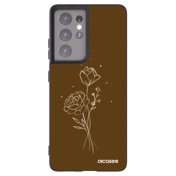 Picasee Μαύρη θήκη σιλικόνης για Samsung Galaxy S21 Ultra 5G G998B - Brown flowers