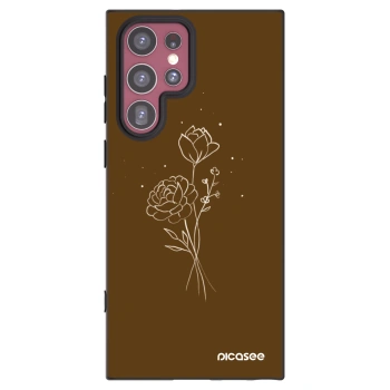 Picasee Μαύρη θήκη σιλικόνης για Samsung Galaxy S22 Ultra 5G - Brown flowers
