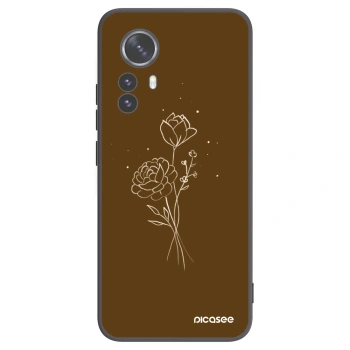 Picasee Μαύρη θήκη σιλικόνης για Xiaomi 12 Pro - Brown flowers