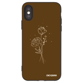 Picasee Μαύρη θήκη σιλικόνης για Apple iPhone X/XS - Brown flowers