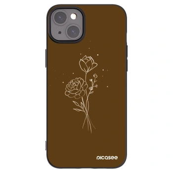Picasee Μαύρη θήκη σιλικόνης για Apple iPhone 15 Plus - Brown flowers