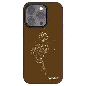 Picasee Μαύρη θήκη σιλικόνης για Apple iPhone 15 Pro - Brown flowers