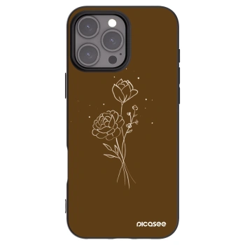 Picasee Μαύρη θήκη σιλικόνης για Apple iPhone 16 Pro Max - Brown flowers