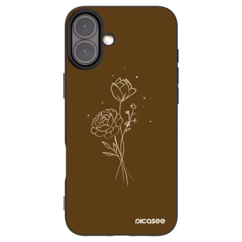 Picasee Μαύρη θήκη σιλικόνης για Apple iPhone 16 Plus - Brown flowers
