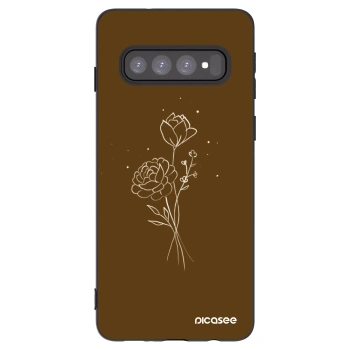 Picasee Μαύρη θήκη σιλικόνης για Samsung Galaxy S10 G973 - Brown flowers