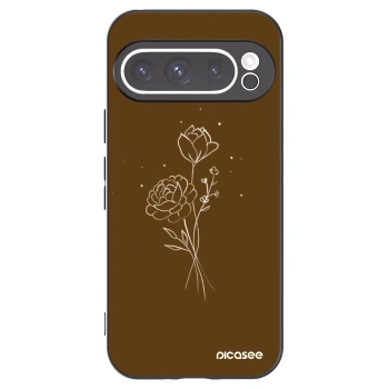 Picasee Μαύρη θήκη σιλικόνης για Google Pixel 9 Pro XL - Brown flowers