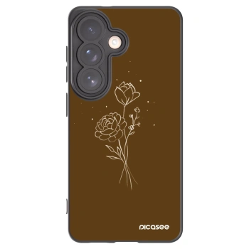Picasee Μαύρη θήκη σιλικόνης για Samsung Galaxy S26 - Brown flowers
