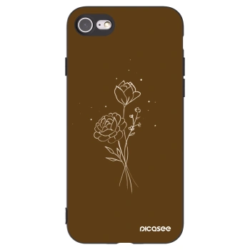 Picasee Μαύρη θήκη σιλικόνης για Apple iPhone SE 2020 - Brown flowers