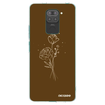 Picasee Μαύρη θήκη σιλικόνης για Xiaomi Redmi Note 9 - Brown flowers
