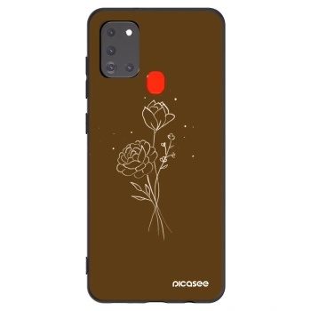 Picasee Μαύρη θήκη σιλικόνης για Samsung Galaxy A21s - Brown flowers