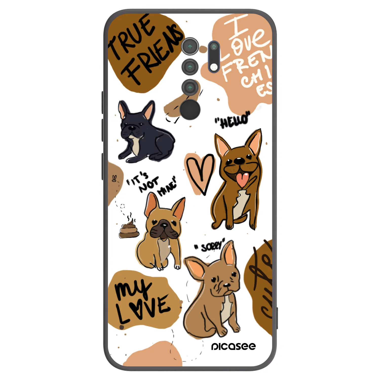 Picasee Μαύρη θήκη σιλικόνης για Xiaomi Redmi 9 - Frenchies