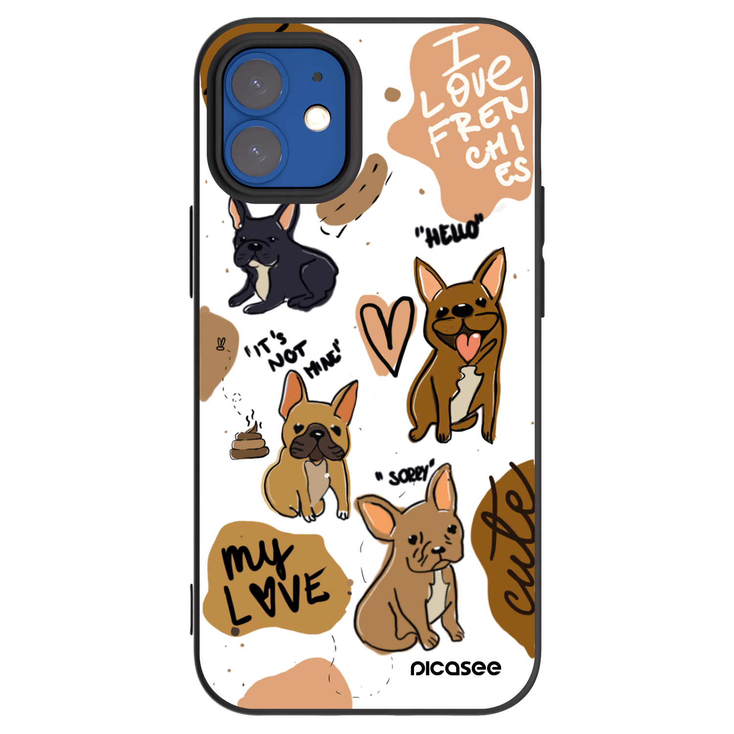 Picasee Μαύρη θήκη σιλικόνης για Apple iPhone 12 mini - Frenchies