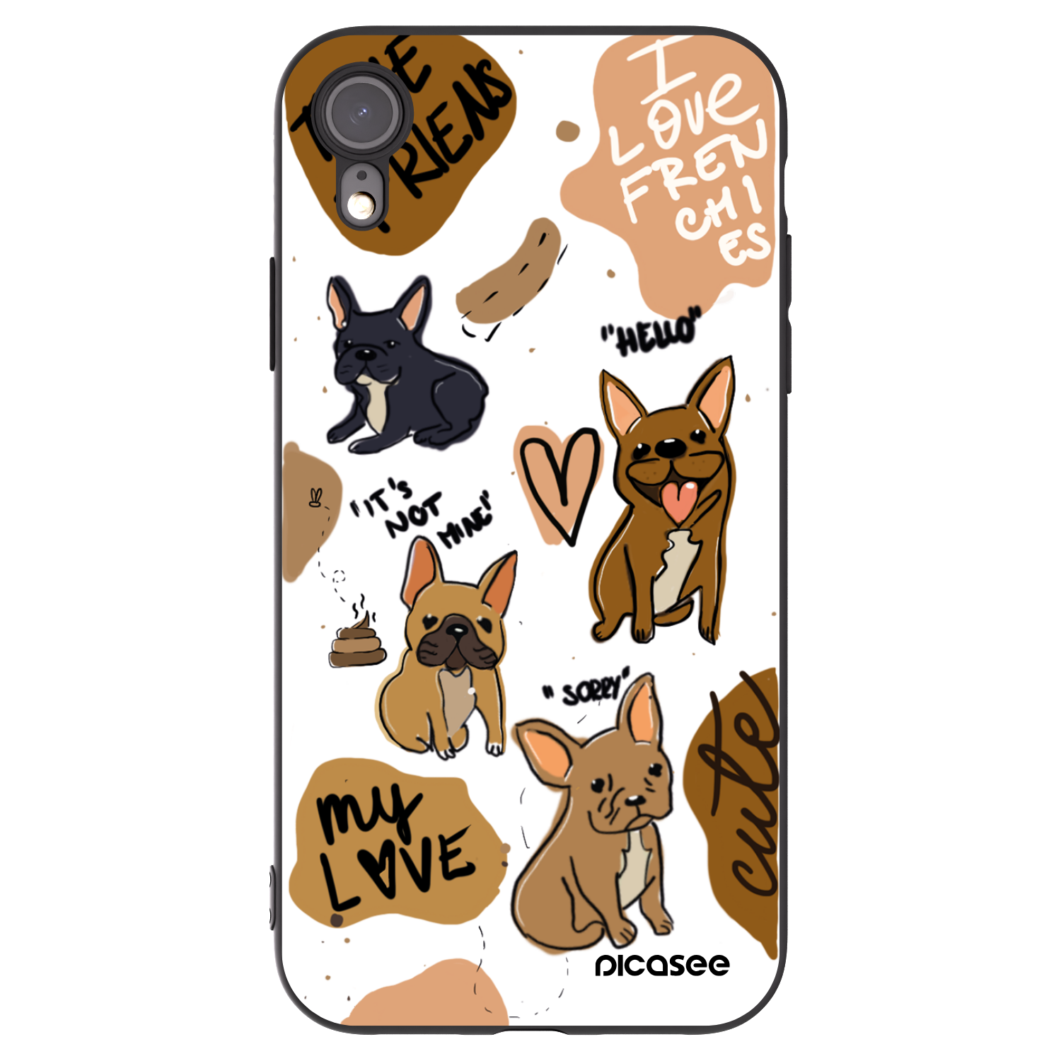 Picasee Μαύρη θήκη σιλικόνης για Apple iPhone XR - Frenchies