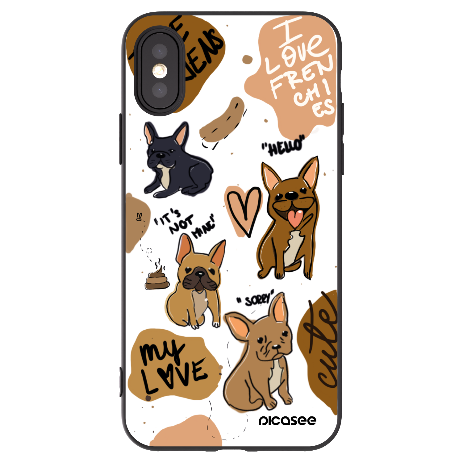Picasee Μαύρη θήκη σιλικόνης για Apple iPhone X/XS - Frenchies